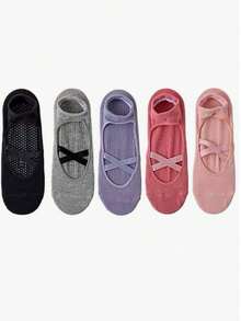 1/2/3/4/5/6 双装女士普拉提瑜伽袜，专业防滑，适合舞蹈、健身、瑜伽、地板运动 - 彩色 - 查看 14