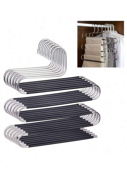5pcs/4pcs/3pcs/2pcs/1pc Non-Slip Stainless Steel S-Shaped Hangers, Space-Saving For Pants, Jeans And Scarves, Multifunctional Storage Rack, Ideal For Holiday Decor, Home Decor And Celebrations, Elevate Your Bedroom And Living Space With A Stylish And Practical Solution