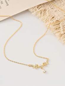 CROSSDEER 1pc Fashionable High-End Handmade S925 Sterling Silver Inlaid Sparkling Gemstone Leaf Pendant Necklace, Quality Jewelry Suitable For Women's Daily, Party, And Anniversary Outfits - Leaf - View 3