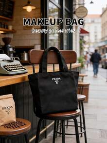 Prada Bolsa de maquillaje portátil de alta gama para mujeres, organizador de cosméticos de gran capacidad para viajes - Negro - Ver 5