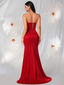 Đầm maxi nữ thanh lịch đính đá lấp lánh, dây mảnh, eo cao, xếp ly, xẻ tà cao, thắt eo, thích hợp cho dạ hội, dự đám cưới, tiệc gala, lễ hội, hẹn hò, tiệc tối trang trọng, tiệc sinh nhật, tiệc lễ hội, họp mặt gia đình. - Đỏ - Xem 2