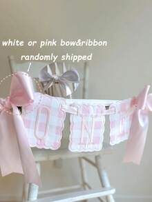 1 Peça Faixa de Cadeira Alta para 1º Aniversário, Padrão Xadrez Rosa e Azul, Decoração Fofa de Festa de 1º Aniversário, Adereço para Foto de Bebê Menino ou Menina - Multicolorido - Visão 11