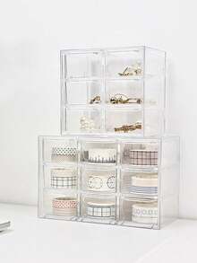 1 pieza/Set Caja de almacenamiento y exhibición de estilo cajón de plástico multifunción, caja de almacenamiento de escritorio para cosméticos y maquillaje, caja de almacenamiento de escritorio transparente, cajón de almacenamiento de escritorio de oficina y estudio de plástico, 4 rejillas/6 rejillas/9 rejillas/12 rejillas (Blanco, Transparente) - Multicolor - Ver 6