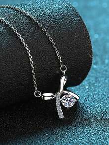 1 PC Teen Bow Cubic Zirconia Fashion Necklace Pendant For Girls For Birthday Gift - Silver - View 3