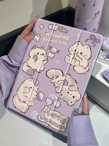 可爱猫咪元素翻盖保护套，卡通猫咪动物蝴蝶结字母图案，双面亚克力透明水晶后盖，防震，适用于iPad 7、8、10代（10.2英寸），内置笔槽，支持睡眠/唤醒功能，理想的生日礼物、周年纪念礼物。 - 彩色 - 查看 4
