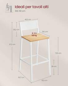 Tabourets de bar de cuisine, ensemble de 2, tabourets de bar, tabourets hauts pour cuisine, salle à manger, bureau, style industriel, vintage marron et LBC070B01 NXVM - Chêne beige et blanc - Voir 2
