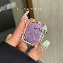 1个DIY旋转蝴蝶水钻保护壳，防摔时尚休闲保护套，兼容 40/41/44/45mm，兼容 Ultra/SE/11/10/9/8/7/6/5/4/3/2/1系列，智能手表配件 - 玫瑰金 - 查看 1