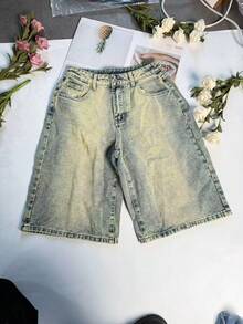 Women Casual Denim Capris Wide Leg Zipper Jeans Non-Stretch For Summer Outfits - Blue - View 7