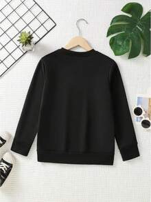 Boys' Sweatshirt With A Fun And Dynamic Graphic Design. This Casual, Versatile, Drop-Shoulder Sweatshirt Is Made From Thick, Warm Fleece. The Long Sleeves Make It Ideal For Cold Weather. It Also Features A Comfortable Cotton Lining. - Black - View 7