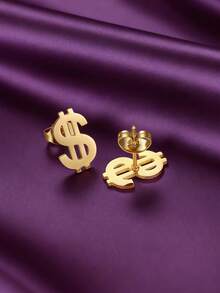 MONALLY 女士珠宝 18K 镀金美元符号不锈钢耳钉，低过敏性，时尚简约，个性饰品，日常配饰，完美礼物 - 耳環 - 查看 2