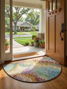 1pc Washable Semi-Circle Entrance Mat - Colorful Disco Ball Pattern, Washable Velvet Surface, Non-Slip Dotted Plastic Bottom, 4 Size Options, Suitable For Entryway, Bedroom And Bathroom, Bestselling And Well-Reviewed Semi-Circle Entrance Mat With Non-Slip Bottom - Multicolor (New) - View 6
