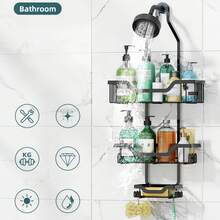 1 Giá đựng đồ dùng nhà tắm cỡ lớn, treo phía trên vòi sen với 12 móc, dùng để đựng bông cạo râu, xà phòng và các vật dụng khác, giá treo đồ dùng nhà tắm, phụ kiện phòng tắm - Nhiều màu - Xem 7