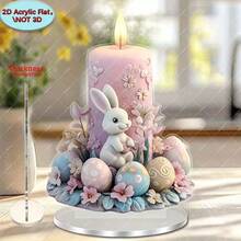 2D Acrylic Easter Bunny Candle With Colorful Eggs And Base, Suitable For Adding Holiday Charm To Any Space During Easter, Ramadan, Carnival, Also Can Be Used As Holiday Gift And Collectible - Multicolor - View 4