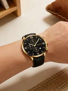 1pc Elegant Niche Business Casual Quartz Watch, Versatile Daily Wear For Men, Suitable For Daily Use, Gifts, Year-End Promotion, Singles' Day, Birthday (No Box) - Black - View 3