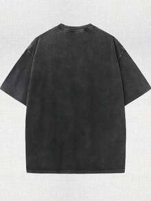 Men's Washed Retro Washable Short Sleeves, Jiraiya Sanren Loose T-Shirt | Cartoon Double-Sided Printed Flower Washable Shirt | Thick Cotton | Sad Aesthetics | Sage Model Street Wind Coat | Otaku Street Wind Gift For Him, Unisex, Machine Washable. - 黑色 - 查看 2