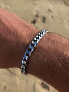 1pc Men's Cuban Chain Bracelet - Hip-Hop High Street Style Uncoated Metallic Texture, Suitable For Casual And Formal Occasions - Silver - View 1