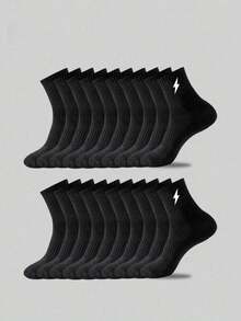 5 Pairs Boys & Teens Lightning Bolt Mid-Calf Socks, Black/White Basketball Sports Mid-Calf Socks, Soft Breathable Socks, Student Socks, Casual Long Socks, Suitable For All Seasons, Daily Wear And Outdoor Sports, Back To School - Multicolor - View 17