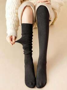 1/3双装女士保暖过膝袜，加厚棉质保暖中筒袜，透气休闲过膝袜，冬季礼物 - 彩色 - 查看 2