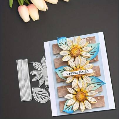 1 st metallskärform med solros- och lövmotiv, hållbar för scrapbooking, gratulationskort, presentkort, scrapbookingtillbehör