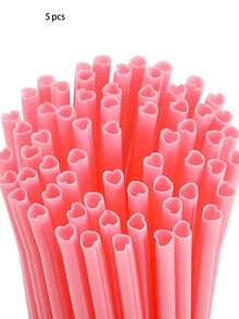 5pcs/Pack Reusable Pink/Red Heart Shaped Plastic Straws, Cute Heart Straws Suitable For Valentine's Day, Birthday Party, Bridal Shower, Wedding, Kitchen, Christmas Gift - Multicolor - View 10