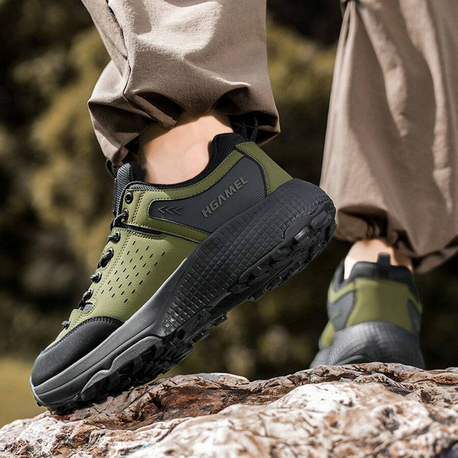 Zapatillas de senderismo gruesas para exteriores | Antideslizantes y resistentes al desgaste, que aumentan la altura y estilizan, adecuadas para senderismo y uso diario - Verde militar - Ver 1