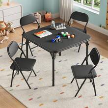 3/5-Piece Kids Folding Table With Chairs, Upholstered Foldable Table And Chair Set With PU Leather Surface, Metal Frame Children's Activity Table Chairs Furniture Set For Dining/Crafts/Learning - Black - 5 - View 9