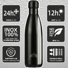 Vacuum Insulated Stainless Steel Water Bottle  Free 17 Oz Leakproof Metal  For Hot Cold Drinks Keeps Hot 12 Hours Cold 24 Hours Ideal For Adults Kids Running Black - 1 - 查看 2