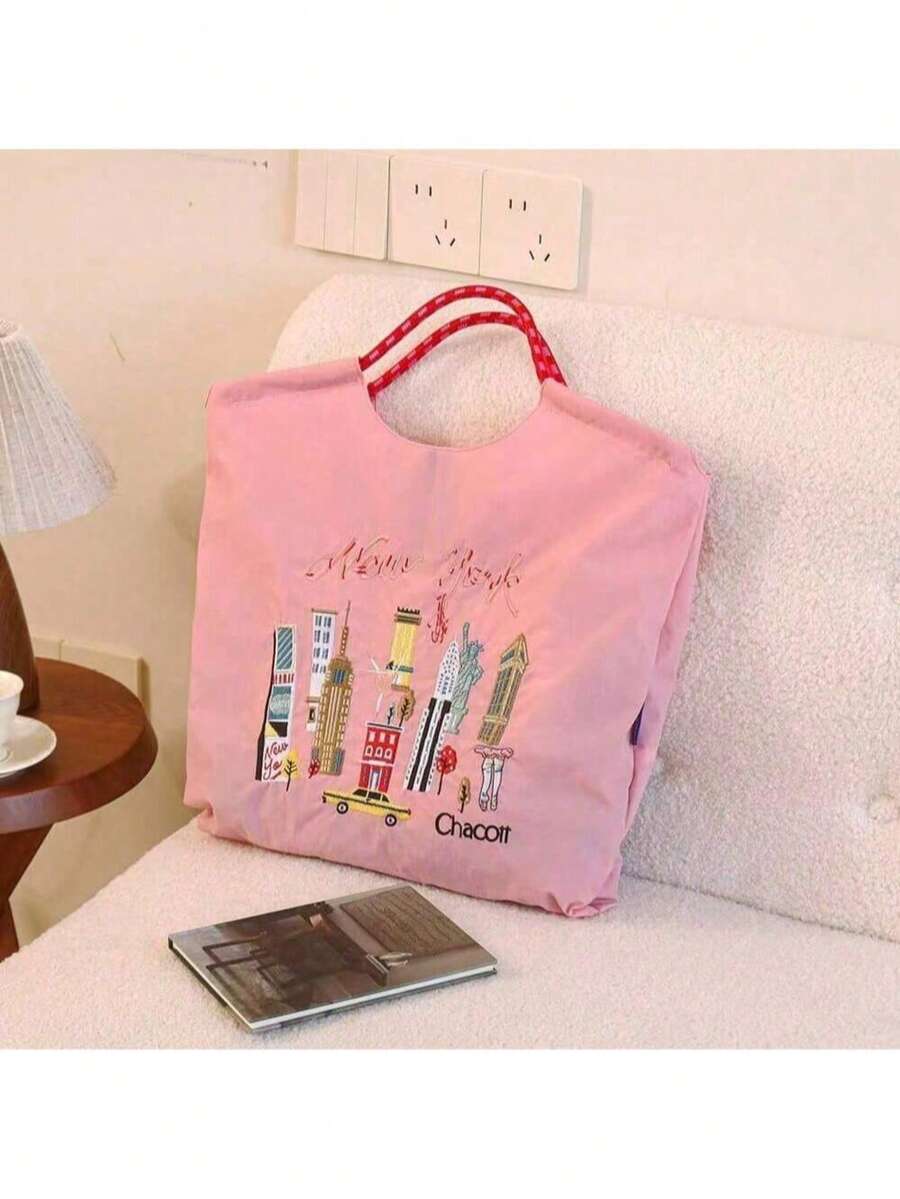 New Eiffel Tower Embroidered Tote Bag, Large Capacity Nylon Handbag, Shoulder & Crossbody Bag - Multicolor - View 1