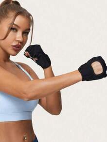 1 Pair Ladies Men Black Half Finger Fitness Gloves Breathable Thin Section Instrument Training Palm Protection Anti-Slip Anti-Callus Suitable For Yoga Dynamic Cycling Cycling Exercise Use - Multicolor - View 6