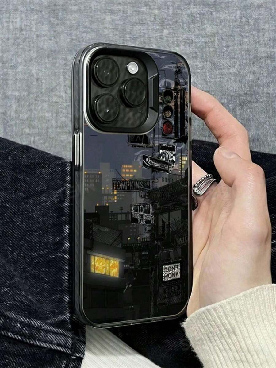 1pc Fashionable City Night Scenery Print Shockproof Phone Case, Suitable For IPhone11/12/13/14/15/16/16PRO/16PROMAX - Multicolor - View 1