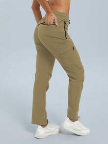Women Hiking Lightweight Thin Pants Quick Dry Travel Golf Cargo Safari Pants Zipper Pockets - Camel - View 3