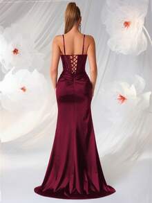 ADYCE فستان ماكسي أنيق بتصميم لوحات الدانتيل عالي الخصر مع طيات وشق في الظهر، مناسب لحفلات التخرج والحفلات الرسمية وحفلات عيد الميلاد والعشاء الرسمي وحفلات العودة إلى المنزل وحفلات الزفاف وحفلات السنة الجديدة وغيرها من المناسبات