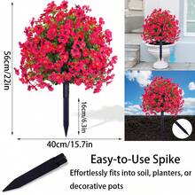 Pianta sferica resistente ai raggi UV per esterni, pianta artificiale in vaso con fiori viola e foglie di eucalipto, adatta per decorazioni da giardino, portico, vasi da fiori in stile fattoria e altre decorazioni per la casa. - Fucsia - Visualizzare 3