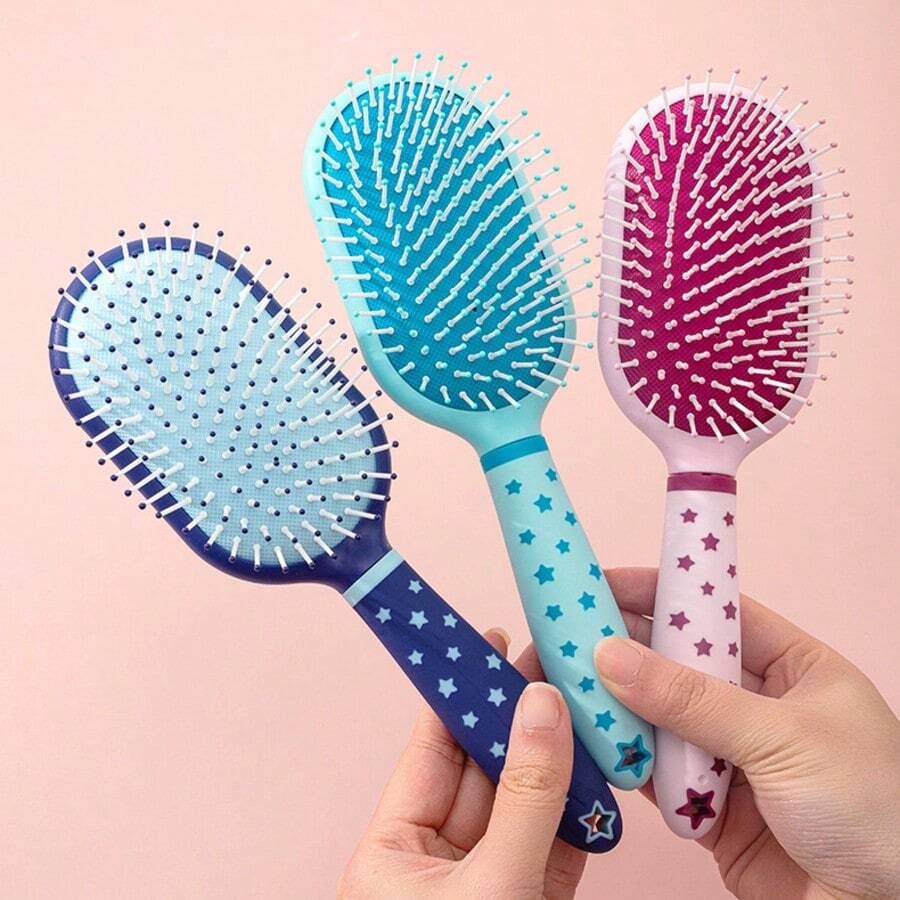 星形印花按摩梳套装，蓬松高顶气垫梳，柔顺女士气垫梳 - 彩色 - 查看 1