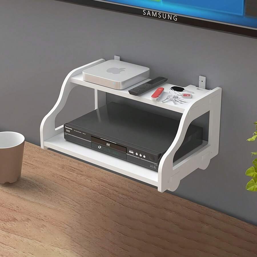 1个悬浮式家用收纳架，坚固的电视柜，壁挂式多功能客厅收纳架，可放置路由器和机顶盒，多用途收纳架，悬浮式收纳架 - 白色 - 查看 1