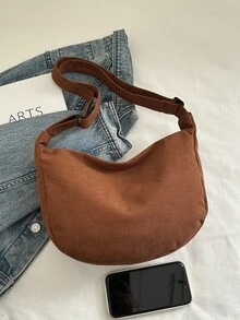 Tas Selempang Kasual Wanita yang Lucu, Warna Polos, Cocok untuk Perjalanan Sehari-hari - Coklat - View 10