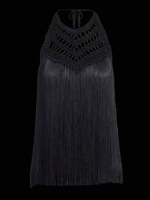 Women Halter Top, Tie-Up Sleeveless Tops Backless Hollowed Tasseled Summer Vest For Club Party - 黑色 - 查看 4