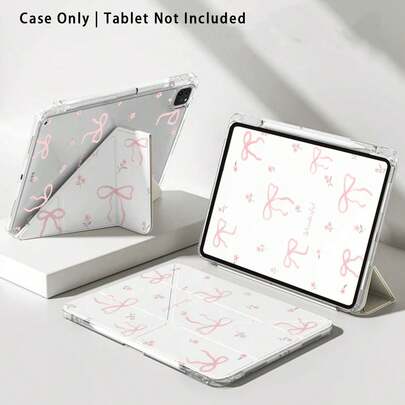 Y型折叠双面亚克力透明水晶平板电脑保护套，兼容荣耀、红米、OPPO、vivo、苹果等品牌，支持多角度调节，支架六种放置方式，内置笔槽，透明后盖，防摔保护，自动唤醒/睡眠功能。