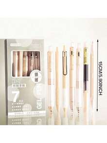 7pcs/SetSeries Gel Pens, Aesthetic Black & Brown Ink Pens With 0.5 Mm Fine Point, Boho School Office Supplies Neutral Beige Desk Accessories, - 鏽棕色 - 查看 2