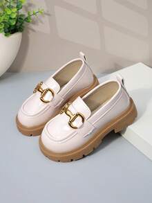 Chaussures plates pour enfants, chaussures décontractées pour filles, patchwork de couleurs, chaussures à semelle épaisse, mocassins antidérapants à bout rond pour étudiants, toutes saisons - Beige - Voir 2
