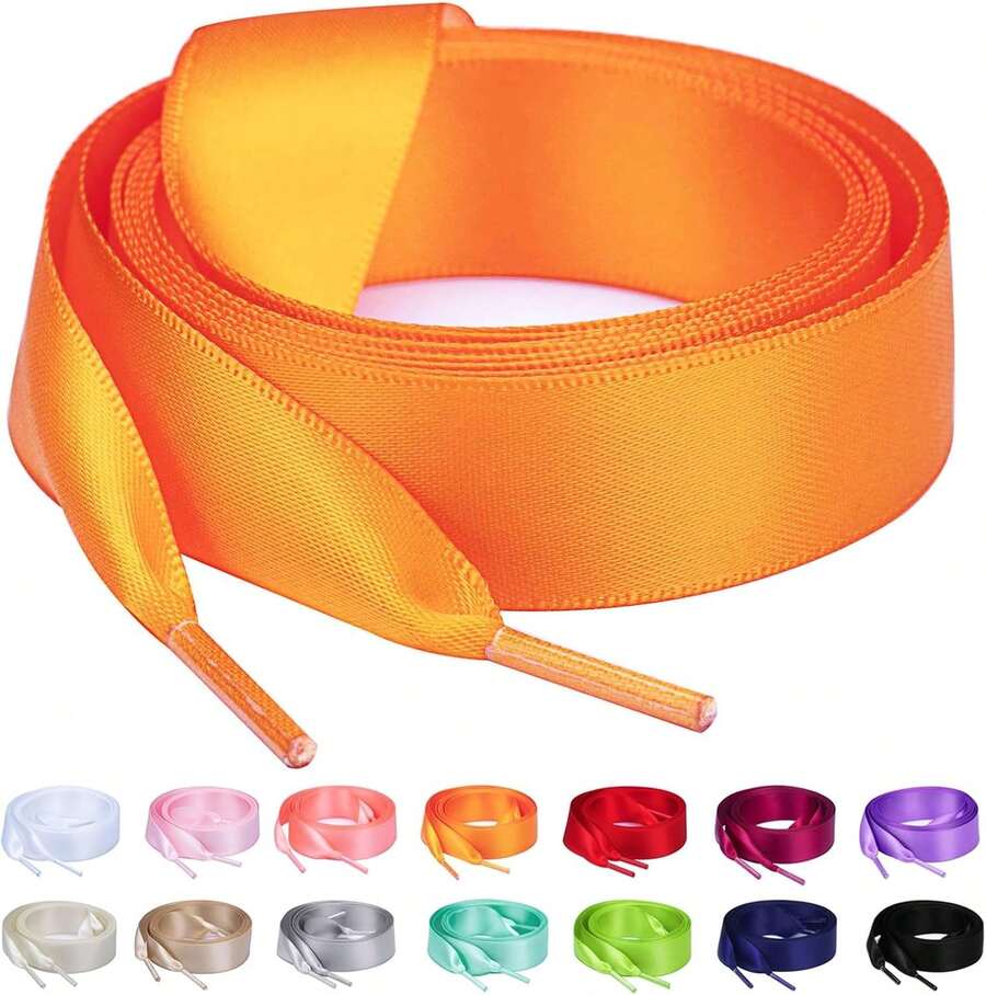 Flat Colorful Satin Shoelaces, 3/ 4inch Width, Women's/Girls' Shoelaces, White, 47inch (120) Cm: Clothing, Shoes, And Jewelry - 橘色絲帶 - 查看 1