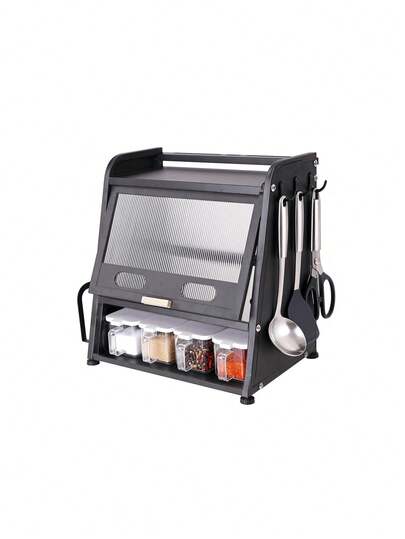 Super life 1 stuk kruidenrek, aanrechtblad van koolstofstaal met dubbele laag, multifunctionele grote opbergdoos voor aanrecht, te gebruiken voor keuken, badkamer en slaapkamer, opbergdoos en opslag in de keuken, keukenaccessoires