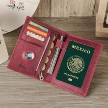 Soporte para pasaporte de piel de grano completo con bloqueo RFID, portafolios para pasaporte de viaje, funda delgada para pasaporte con 4 ranuras para tarjetas, bolsillo para monedas,40426751 - Azul - Ver 5