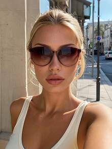 新款经典塑料金属材质性感少女时尚活泼设计女士眼镜，适合日常驾驶、露营、街头摄影、音乐节等场合，时尚配饰，适合所有脸型。 - 1pc 茶框茶片 - 查看 1