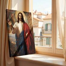1pc Jesus Wall Art, Easter Decor, Vintage Wooden Framed Wall Art, Wrapped Canvas Vintage Prints Poster,  Figure, Detailed Robes, Symbolic Depiction - Vintage,  Art, Traditional Painting, Detailed Portraiture Style, Birthday Party Decor, Decorative Wall Art for Living Room Bedroom Office, Hanging Hardware Included - Wrapped Framed Canvas, Vertical - Lienzo enmarcado - Ver 8