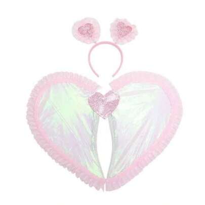 Festkostym och rekvisita, utklädnad för alla hjärtans dag och födelsedagsfest, set med hjärtformade vingar. Lämplig för alla hjärtans dag, födelsedagar, årsdagar och olika fester. Ingen ström krävs. Festdekorationer, Halloween, barnens dag.