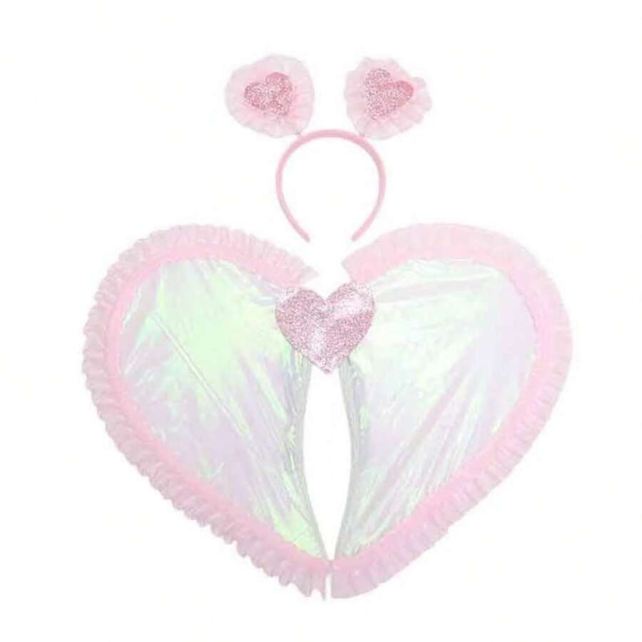 节日派对服装及表演道具，情人节及生日派对装扮，心形翅膀套装。适用于情人节、生日、周年纪念日及各种派对。无需电源。节日装饰、派对装饰、万圣节、儿童节。 - 彩色 - 查看 1
