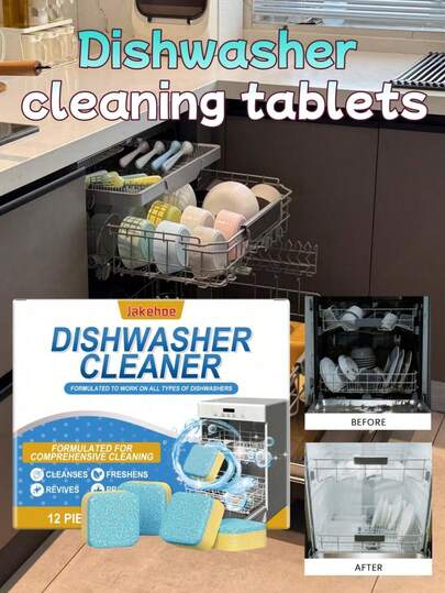 jakehoe 24pcs Powerful Dishwasher Cleaner Capsules, Deep Cleaning Dishwasher, Natural Ingredients. Dishwasher Cleaning Tablets, Degreasing, Descaling, Household Dishwasher Care Effervescent Tablets