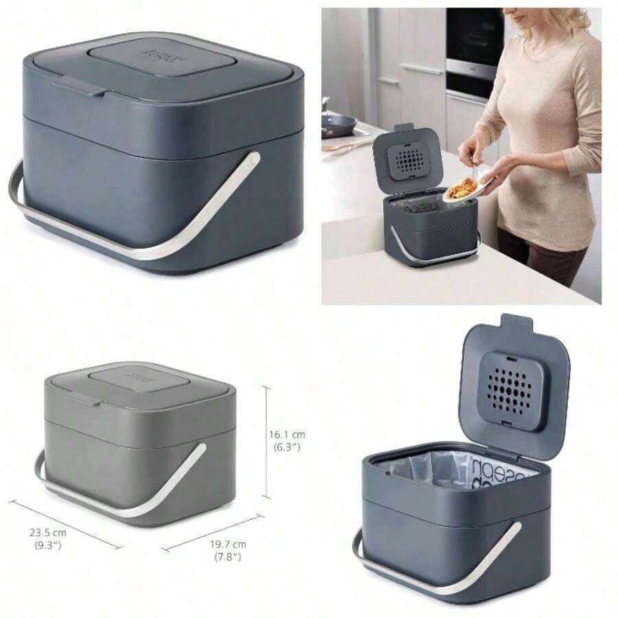 Intelligent Waste, Stack 4 Kitchen Food Waste Compost Caddy Recycling Bin With Odour, 4 Litres/ 1 Gallon - Graphite, 8 - Graphite + Single - View 1