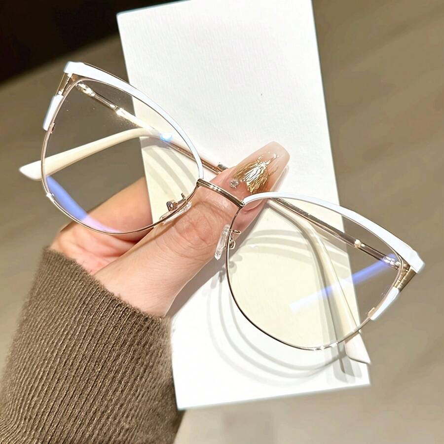 1pc Anti-Blue Light Decorative Mirror, Face-Shaping Glasses, Fashionable Large Frame Non-Prescription Glasses, Elegant Look, Frame Design Suitable For All Face Shapes, Valentine's Day Gift - 粉紅金 - 查看 1